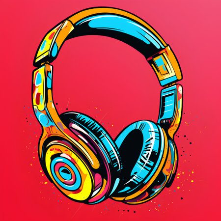 Vector illustration of headphones in pop art style. Design element for poster, card, banner, flyer.の素材