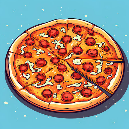 Pizza with pepperoni, mozzarella and tomato. Vector illustration.の素材