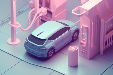 Electric car charging station. 3d rendering, 3d illustration.の素材