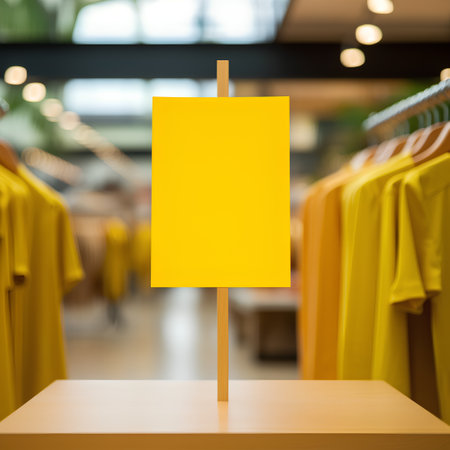 Blank sign on wooden table in shopping mall, mock up, 3d renderの素材