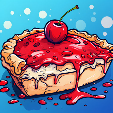 Vector illustration of cherry pie on a blue background. Sweet dessert.の素材
