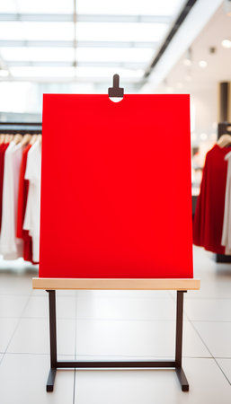 Blank red board in shopping mall, mockup. 3d renderingの素材