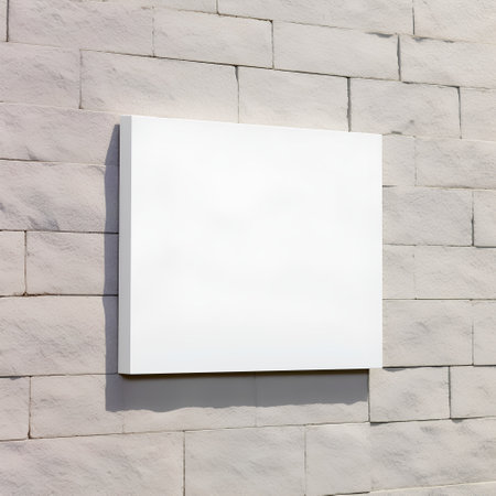 Blank white poster on a brick wall. 3d rendering.の素材