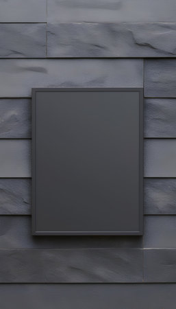 Blank black poster on wooden wall. Mock up, 3D Renderingの素材
