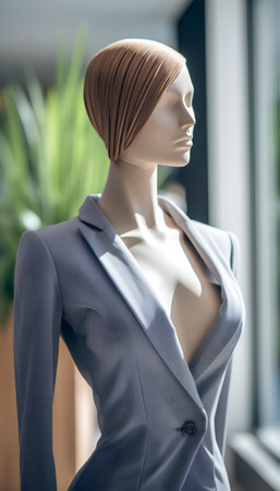 Female mannequin in fashion clothes shop window. 3d renderingの素材
