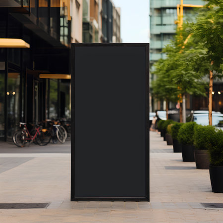 Blank black signboard in city. Mock up, 3D Renderingの素材