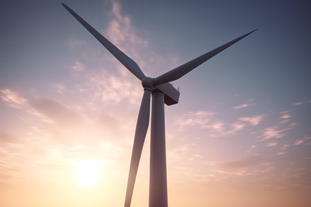 An image of windturbine generator at sunset. 3D renderingの素材