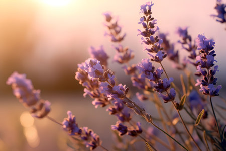 Lavender flowers at sunset. Nature background. Soft focus.の素材