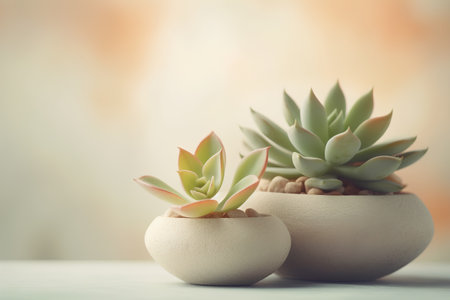 Succulent plant in pot on wooden table and blurred background.の素材