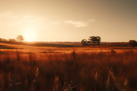 Sunset in the field. Beautiful summer landscape. Nature background.の素材