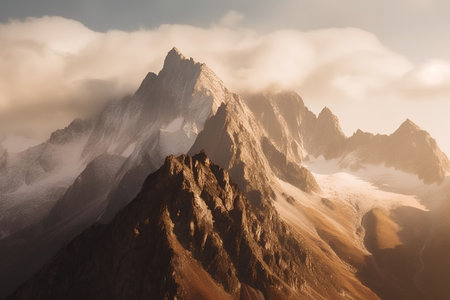 Beautiful mountain landscape with clouds in the sky, 3d renderの素材