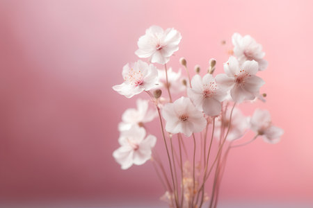 Bouquet of white flowers on a pink background. Floral background.の素材