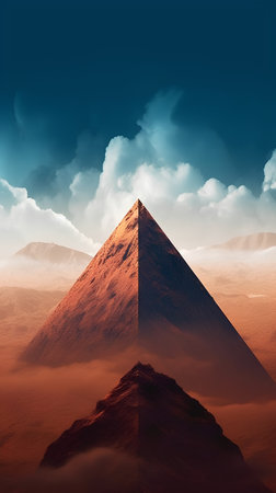 Egyptian pyramid on the background of the mountains. 3d renderingの素材