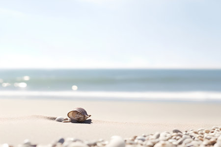 Seashell on the beach with sea and blue sky background.の素材
