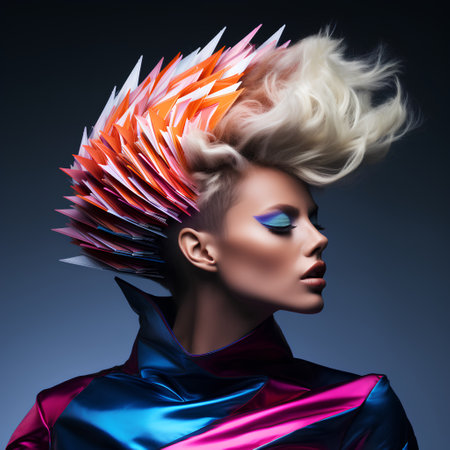 Fashion art portrait of a beautiful woman with bright make-up and hairstyle.の素材
