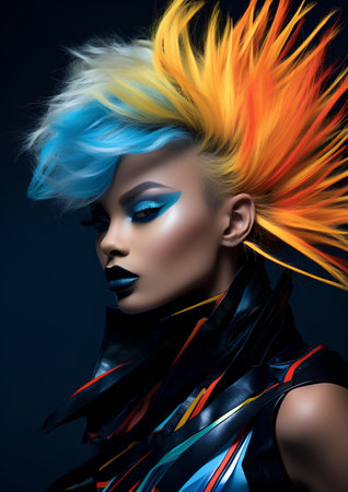 Fashion art portrait of beautiful woman with colorful hair. Bright make-up.の素材