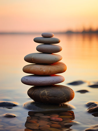 Pile of pebbles on the beach. Zen concept.の素材