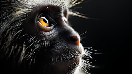 Portrait of a monkey on a black background. Close-up.の素材