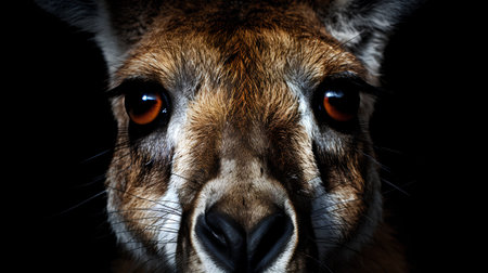 Portrait of a kangaroo on a black background, close-upの素材