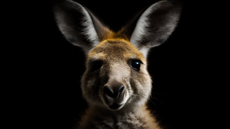 Portrait of a kangaroo isolated on a black background.の素材