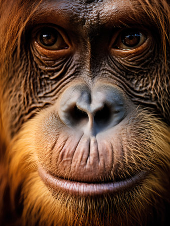 Portrait of a young orangutan, close-up.の素材