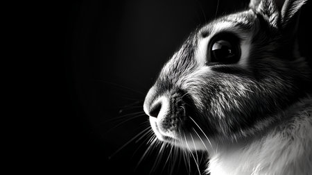 Portrait of a rabbit on a black background. Monochrome.の素材