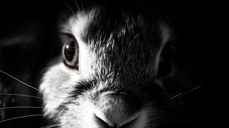 Rabbit in black and white, close-up of a rabbitの素材