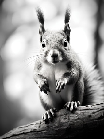 Squirrel in black and white. Monochrome image of wild animal.の素材