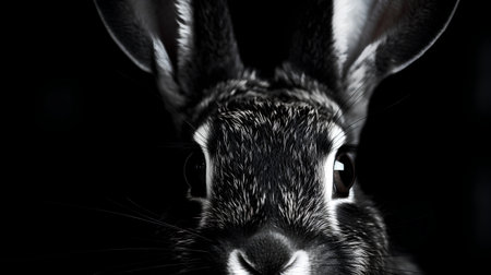 Portrait of a rabbit on a black background. Close-up.の素材