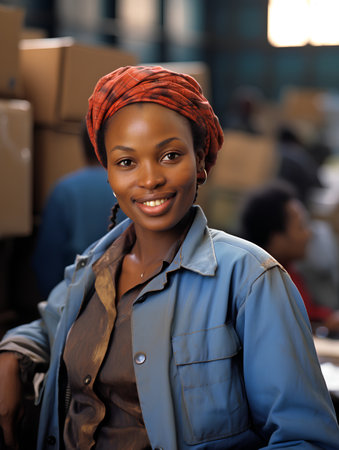 portrait of a beautiful african american woman working in an officeの素材