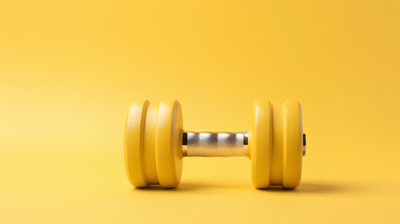 Dumbbell isolated on yellow background. 3d render illustration.の素材