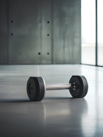 Dumbbells in modern gym. 3d render illustration.の素材