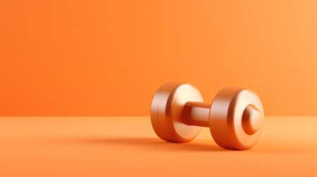 Two dumbbells on an orange background. 3D illustration.の素材