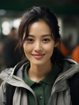 Portrait of a beautiful young asian woman smiling at the cameraの素材