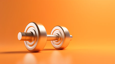Fitness dumbbells on orange background. 3d illustration.の素材