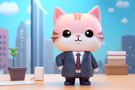 Cute cat in business suit on the office. Vector illustration.の素材