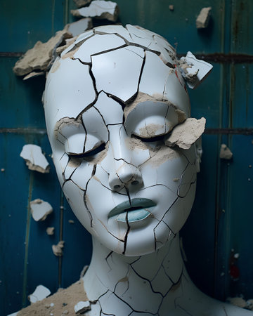 Mannequin mannequin head with cracked skin. 3d renderingの素材
