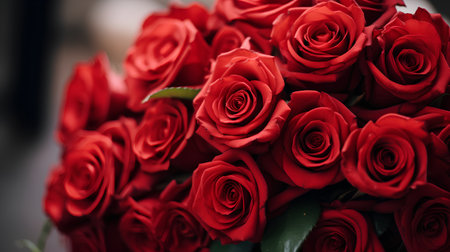Bouquet of red roses on a blurred background. Close-up.の素材