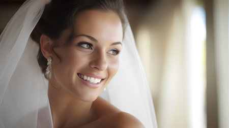 Portrait of a beautiful bride in her wedding day. Shallow depth of fieldの素材