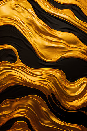 Black and gold wavy background. 3d rendering, 3d illustration.の素材