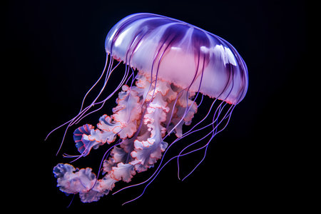Jellyfish on a black background. 3d rendering. Underwater world.の素材