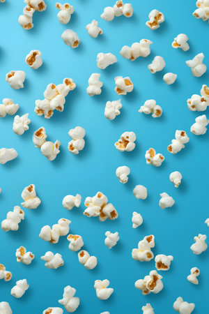 Popcorn on blue background. Popcorn seamless pattern. Cinema backgroundの素材