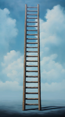 Wooden ladder leading to the sky. 3d render illustration.の素材