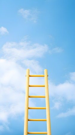 Ladder to success on blue sky background. 3D illustration.の素材