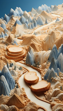 Mountain landscape with sand dunes and bread. 3d renderingの素材
