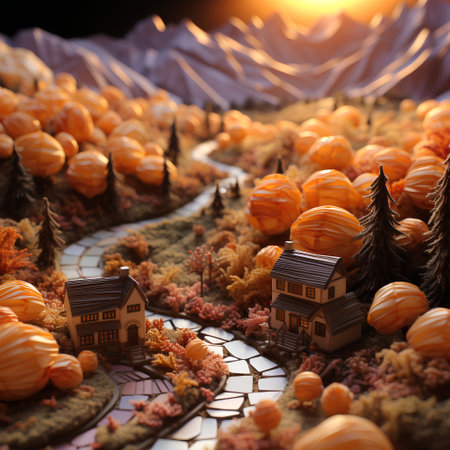 Halloween background with pumpkins and castle. 3d illustration.の素材