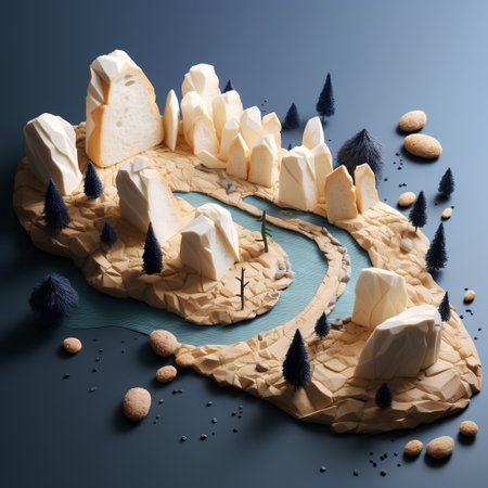 Cake in the form of a labyrinth on paper background. 3d renderingの素材