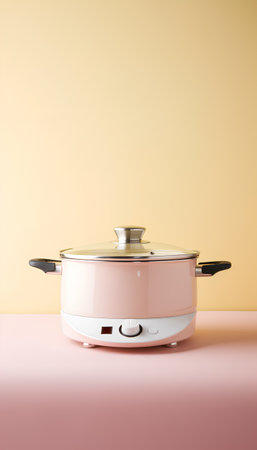 Modern electric multicooker on a pink background. 3d renderingの素材