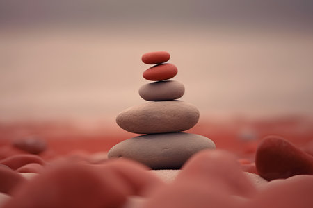 Stack of zen stones on the sand, 3d illustration.の素材