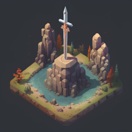 Isometric cross on top of the mountain. 3d vector illustration.の素材